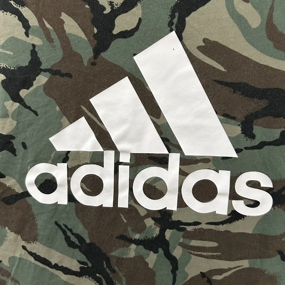 Adidas Shirt Mens Large Green Camo Sleeve Crew Neck Graphic Cotton Tee Adult
